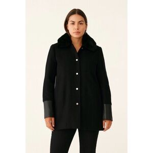 Maje Black Pea Coat with Faux Fur Collar